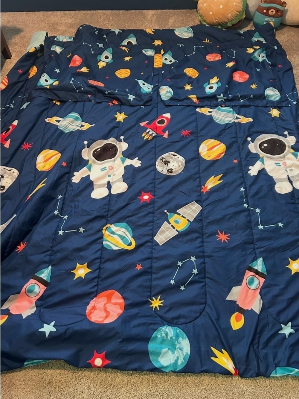 Kids Space-Themed Comforter with Astronauts & Rockets - Navy bin f16
